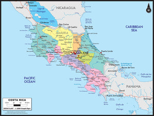 Costa Rica Political Wall Map