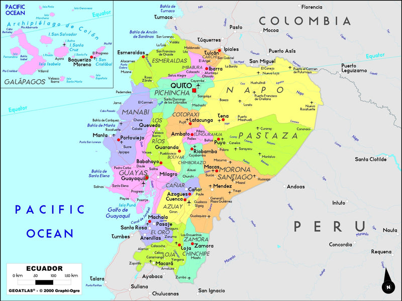 Ecuador Political Wall Map Maps.com