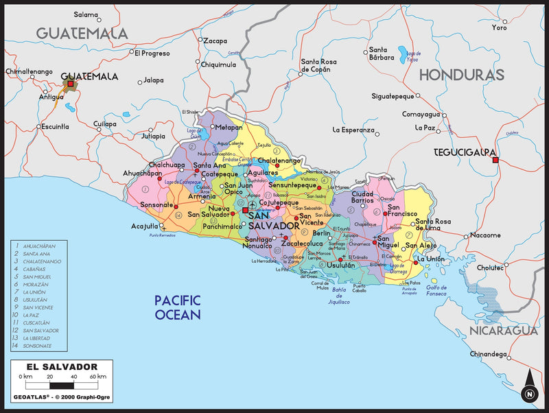 El Salvador Political Wall Map Maps.com