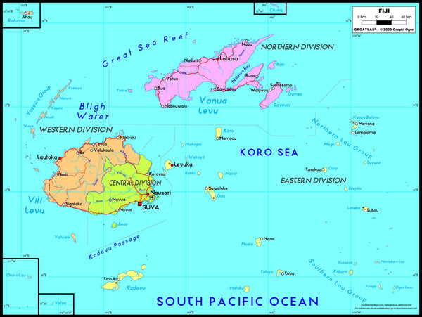 Fiji Political Wall Map Maps.com