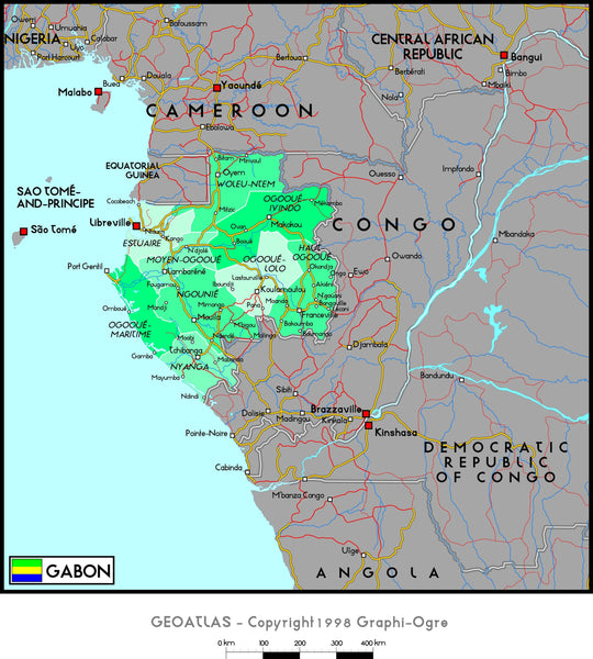 Gabon Religious Map Gabon Political Wall Map | Map Geek.com