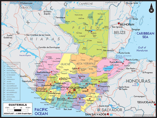 Guatemala Political Wall Map Maps.com