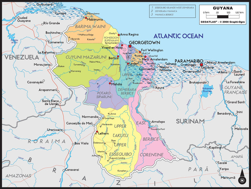 Guyana Political Wall Map Maps.com