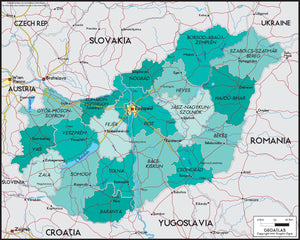 Hungary Political Wall Map
