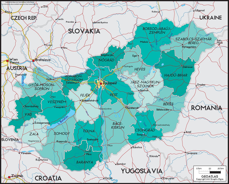 Hungary Political Wall Map Maps.com