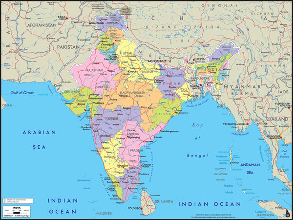 India Political Wall Map Maps.com