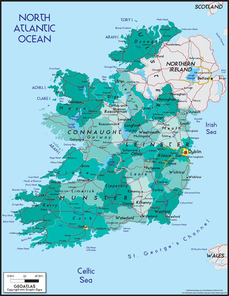 Ireland Political Wall Map | Map Geek.com
