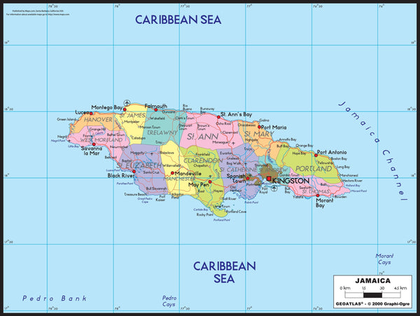 Jamaica Political Wall Map Maps.com
