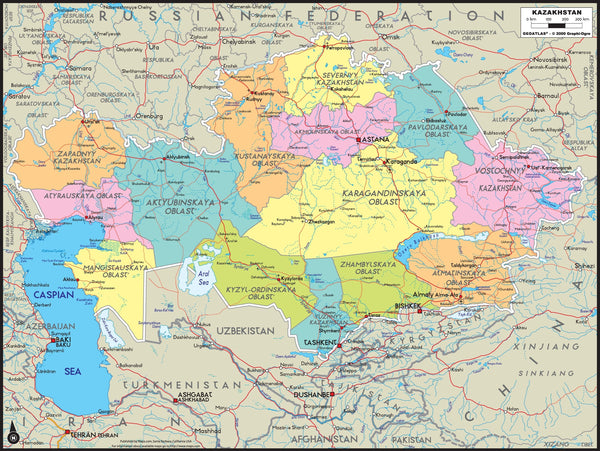 Kazakhstan Political Wall Map Maps.com