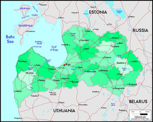 Latvia Political Wall Map