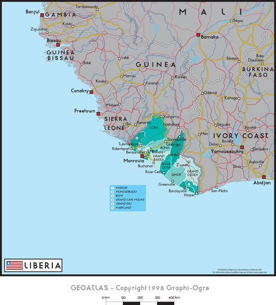 Liberia Political Wall Map Maps.com