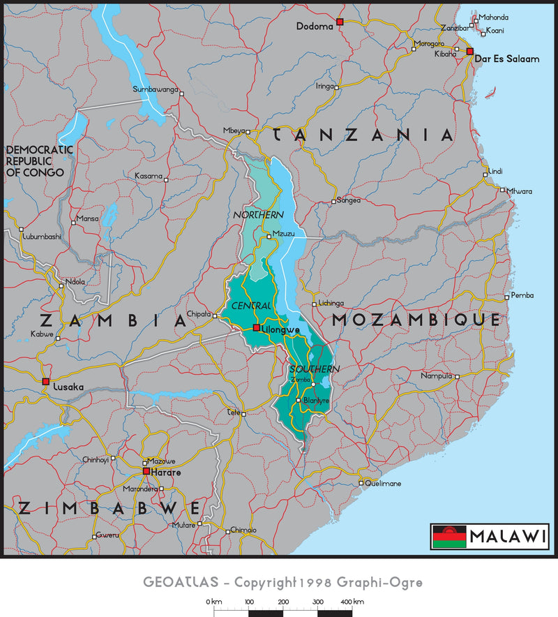 Malawi Political Wall Map Maps.com