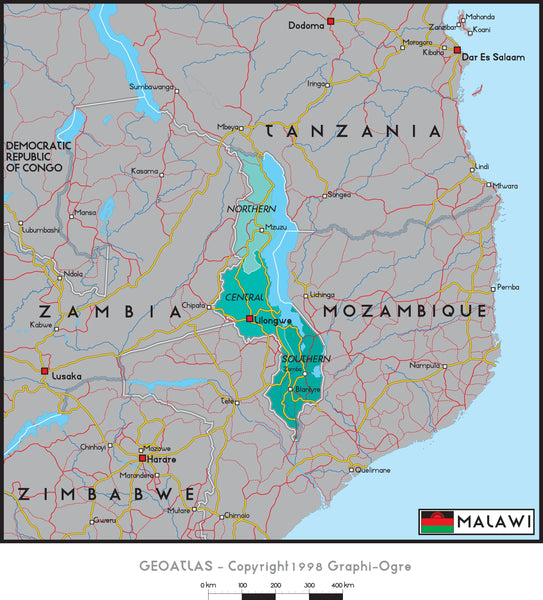 Malawi Political Wall Map Maps.com