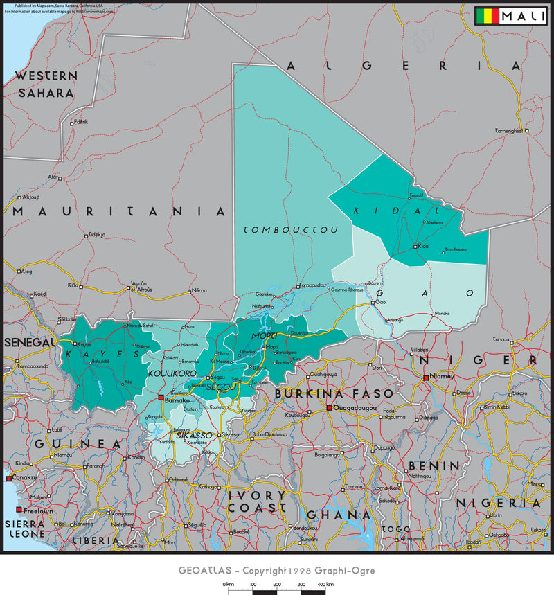 Mali Political Wall Map Maps.com