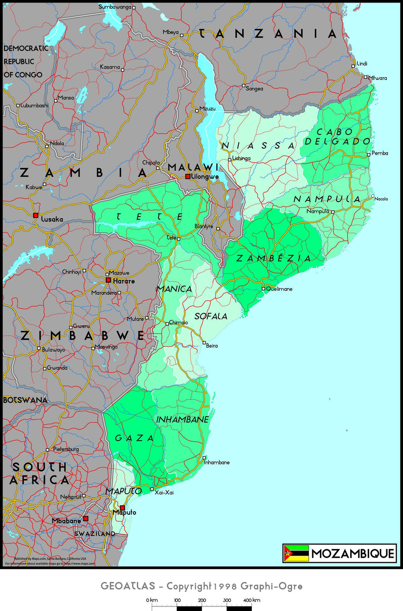 Mozambique Political Wall Map Maps.com