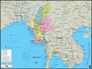 Myanmar Political Wall Map