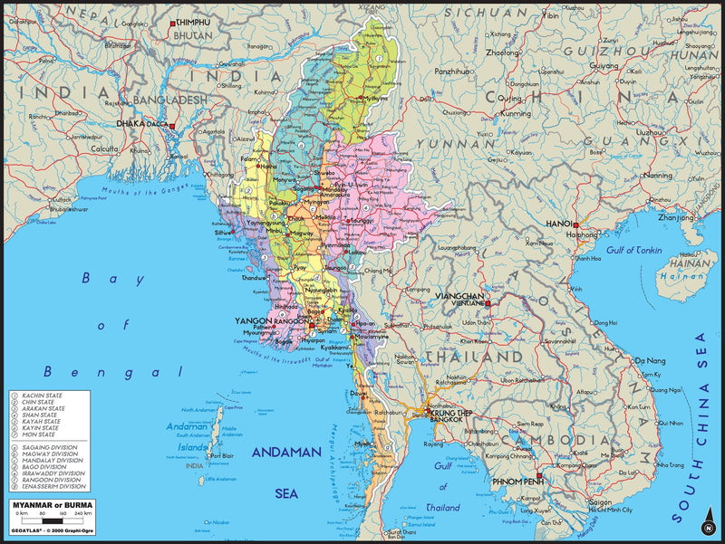 Myanmar Political Wall Map Maps.com