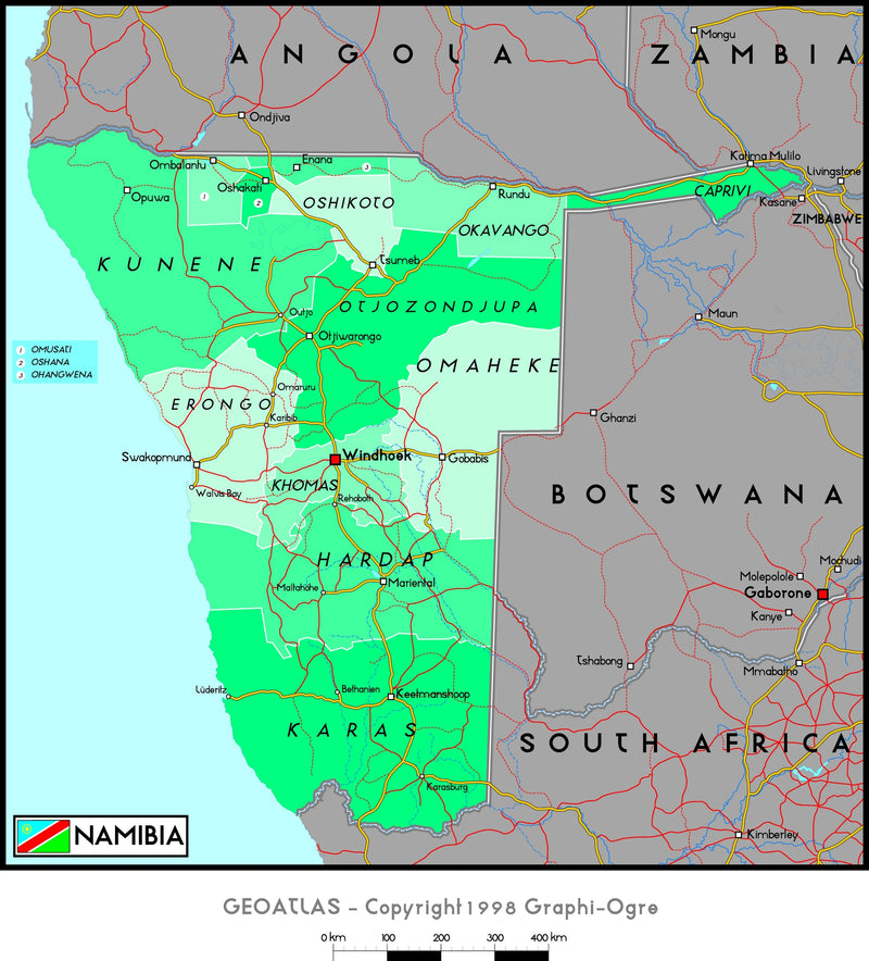 Namibia Imap Namibia Political Wall Map | Map Geek.com