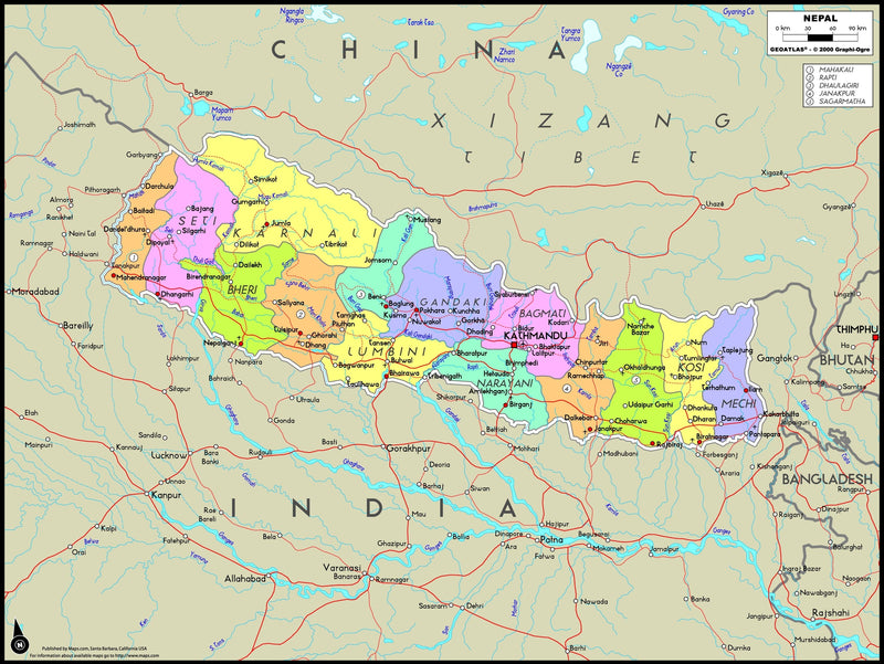 Nepal Political Wall Map Maps.com