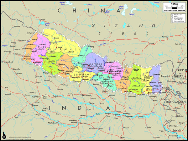 Nepal Political Wall Map Maps.com