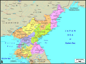North Korea Political Wall Map