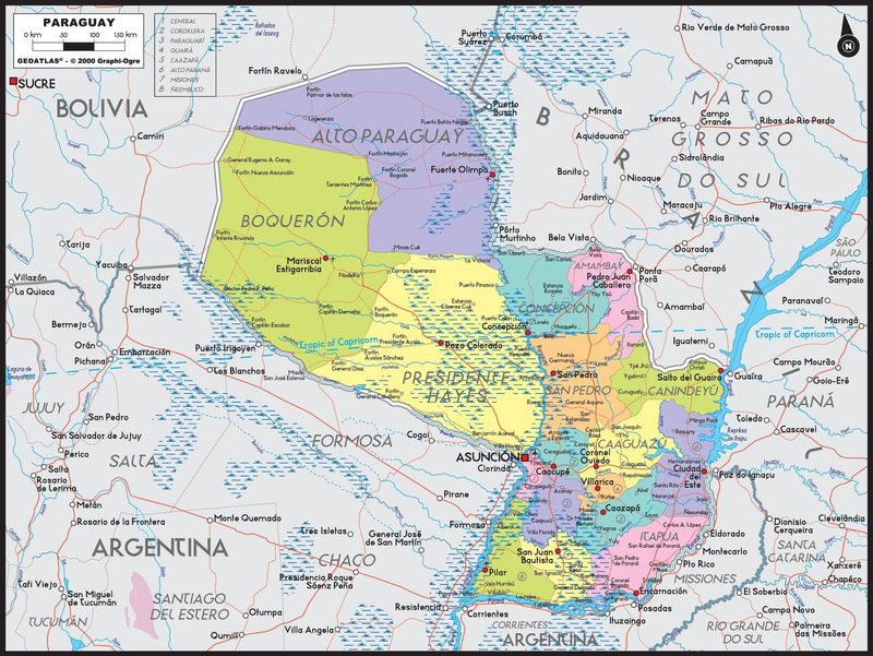 Paraguay Political Wall Map Maps.com