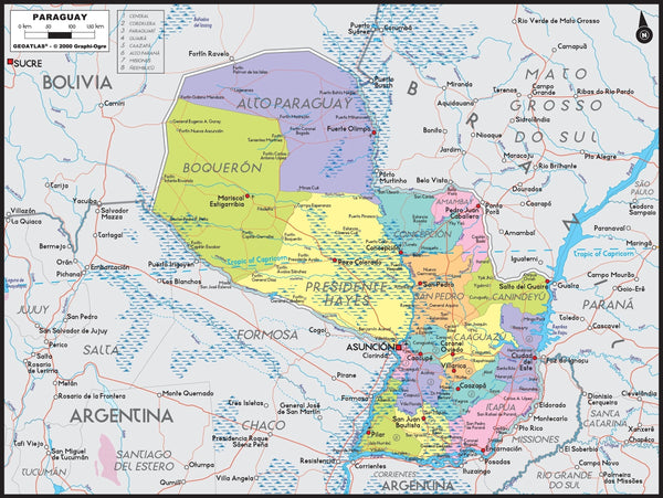 Paraguay Political Wall Map Maps.com