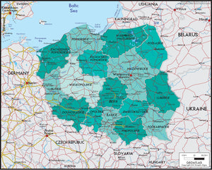 Poland Political Wall Map