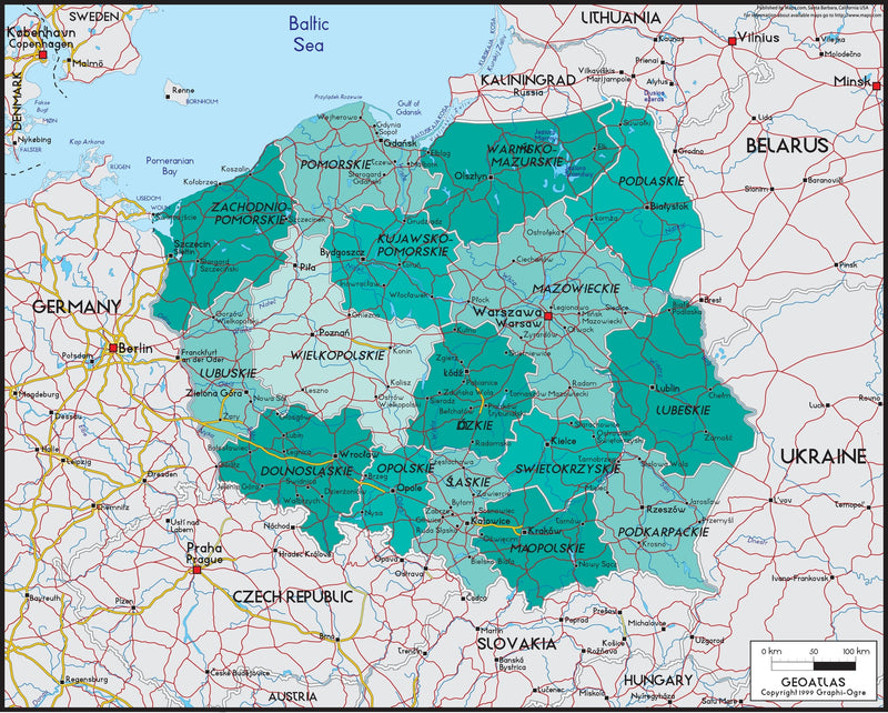 Poland Political Wall Map Maps.com