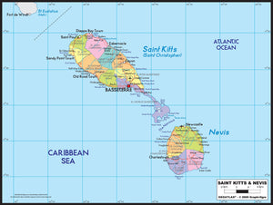 Saint Kitts Nevis Political Wall Map