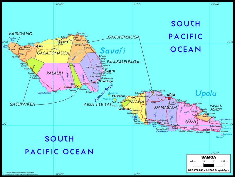 Samoa Political Wall Map Maps.com