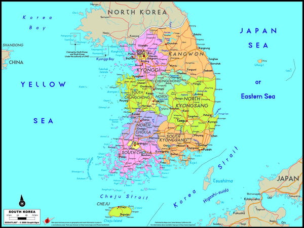 South Korea Political Wall Map Maps.com