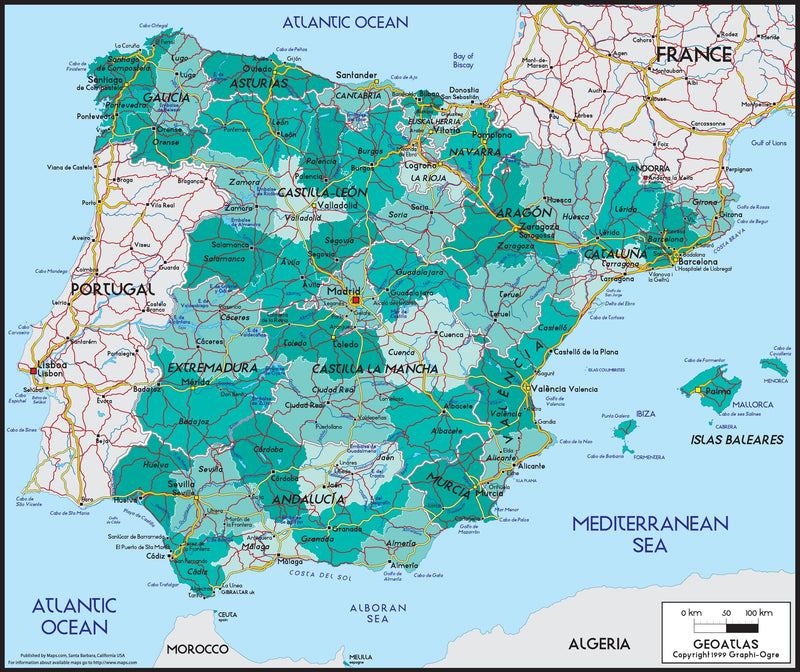Spain Political Wall Map Maps.com