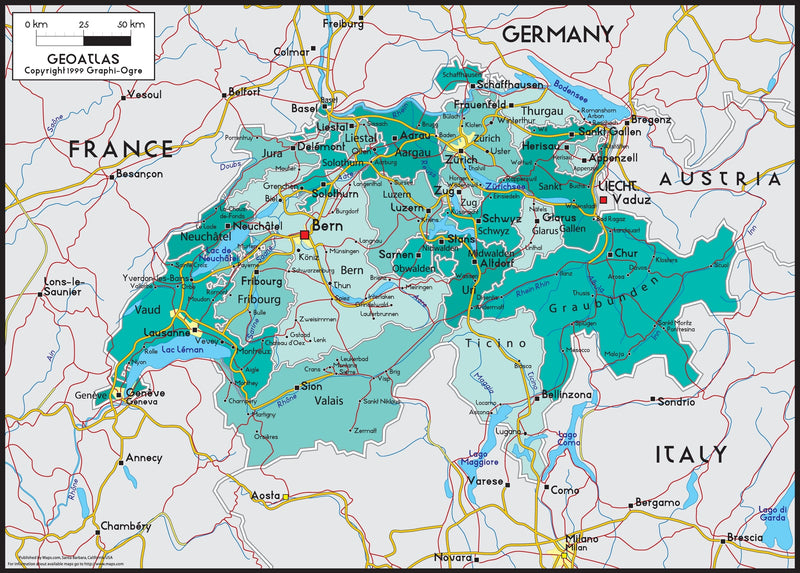 Switzerland Political Wall Map Maps.com