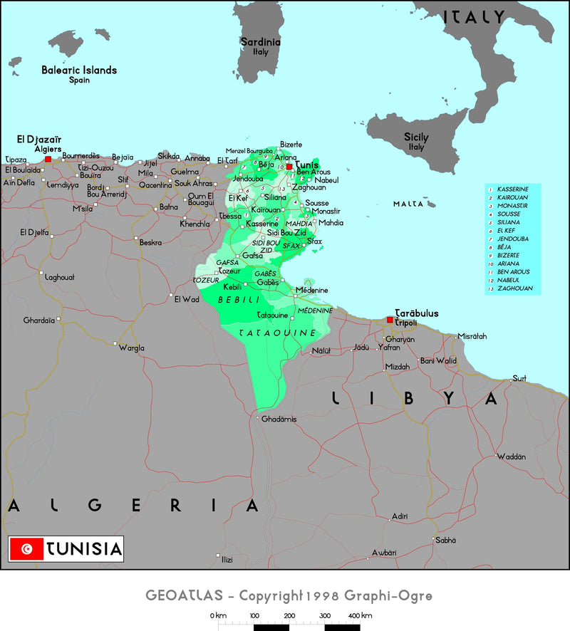 Tunisia Political Wall Map Maps.com