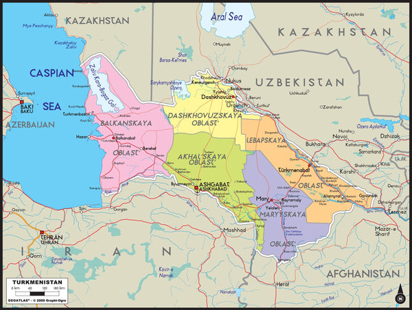 Turkmenistan Political Wall Map Maps.com