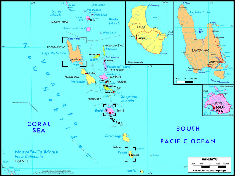 Vanuatu Political Wall Map Maps.com