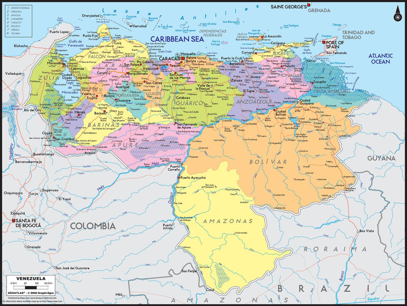 Venezuela Political Wall Map Maps.com