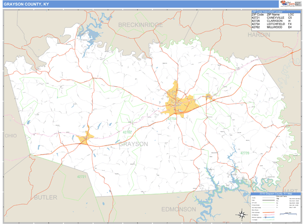 Grayson County, Kentucky Zip Code Wall Map Market Maps (IDI)