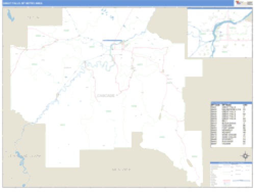Great Falls, Montana Metro Area Wall Map Market Maps (IDI)