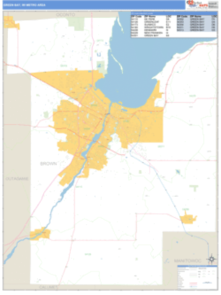 Green Bay, Wisconsin Metro Area Wall Map Market Maps (IDI)