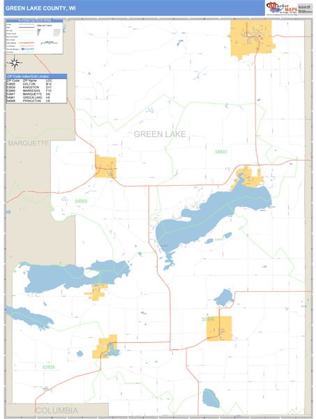 Green Lake County, Wisconsin Zip Code Wall Map Market Maps (IDI)
