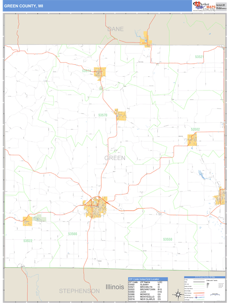 Green County, Wisconsin Zip Code Wall Map Market Maps (IDI)