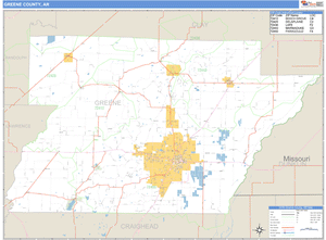 Greene County, Arkansas Zip Code Wall Map