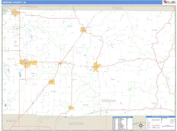 Greene County, Indiana Zip Code Wall Map Market Maps (IDI)