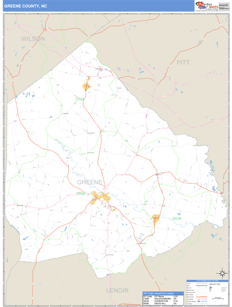 Greene County, North Carolina Zip Code Wall Map Market Maps (IDI)