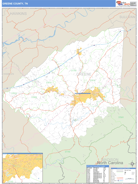 Greene County, Tennessee Zip Code Wall Map Market Maps (IDI)