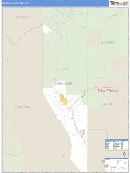 Greenlee County, Arizona Zip Code Wall Map Market Maps (IDI)
