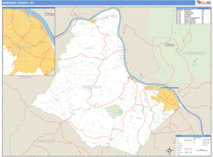 Greenup County, Kentucky Zip Code Wall Map