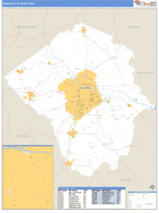 Greenville, North Carolina Metro Area Wall Map